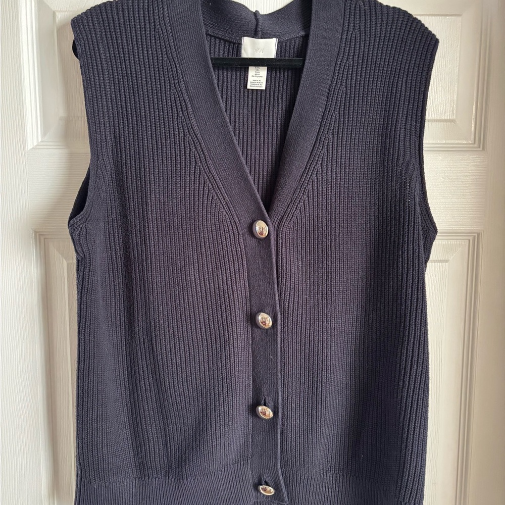 H&M Navy Blue Button-Up Cardigan Vest